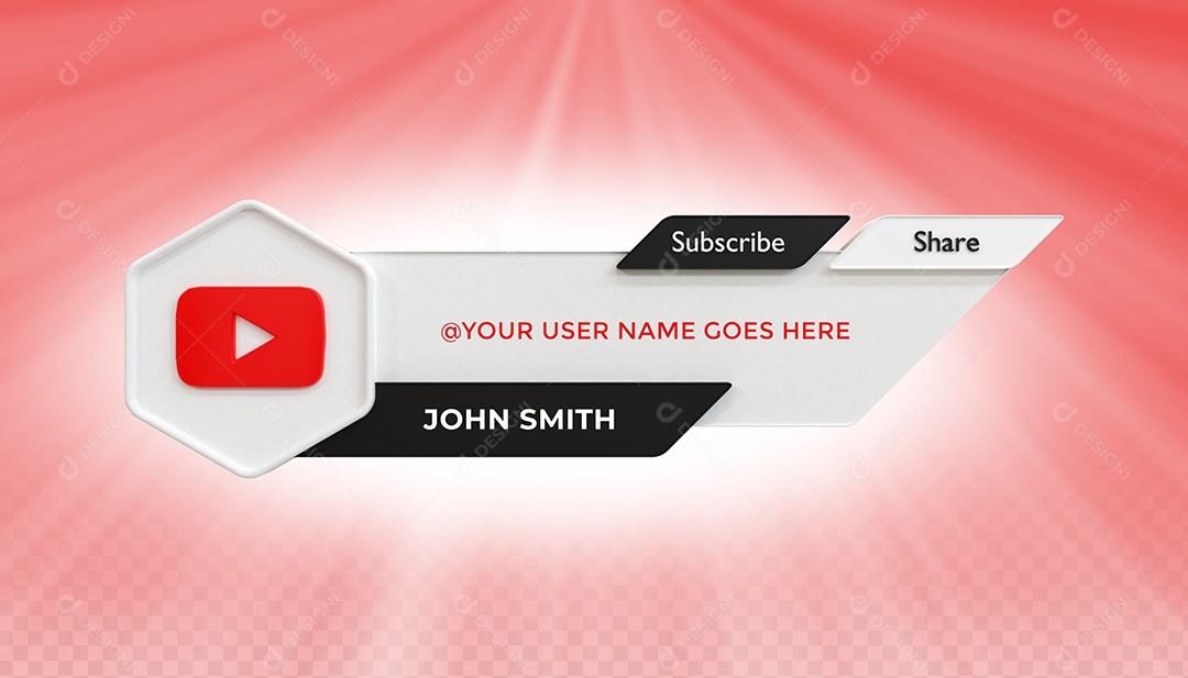Tag de usuário Youtube Elemento 3D Para Composição PSD