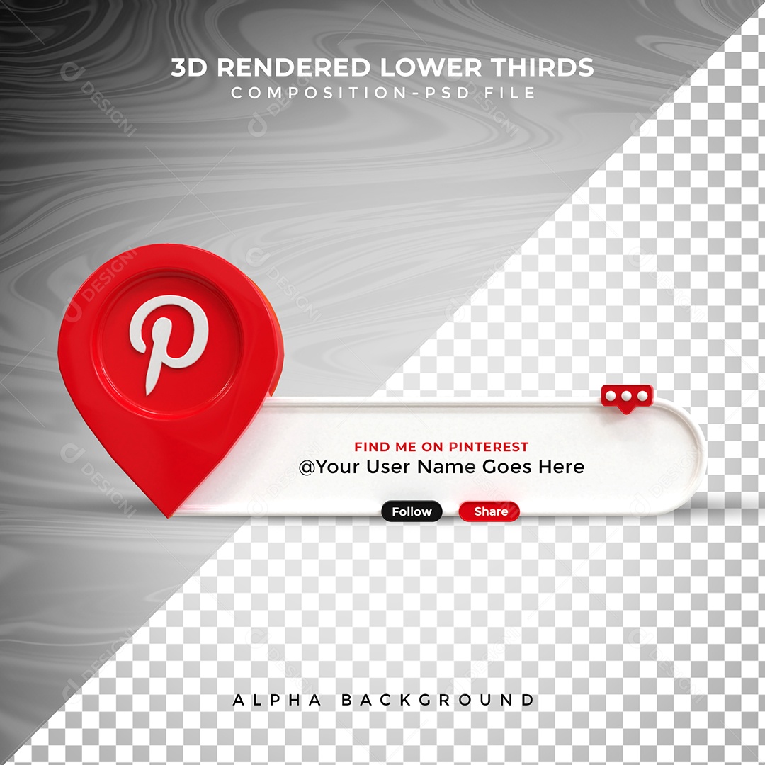 Tag de usuário Pinterest Elemento 3D Para Composição PSD