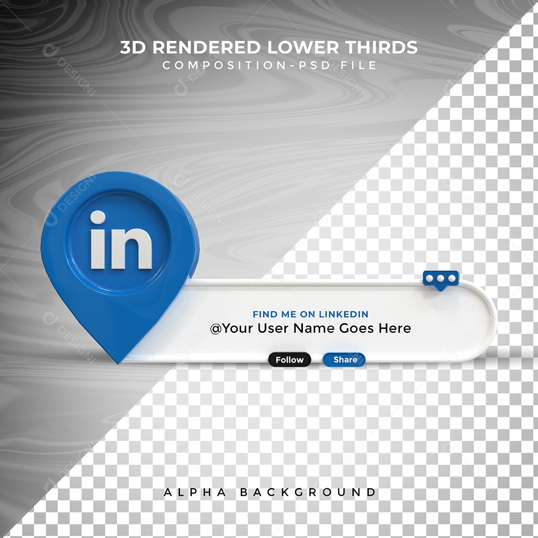 Tag de usuário Linkedin Elemento 3D Para Composição PSD