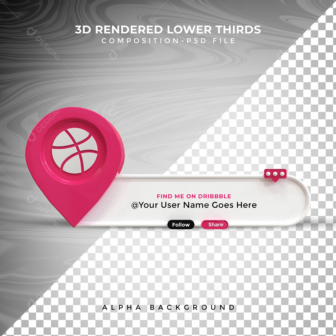 Tag de usuário Dribbble Elemento 3D Para Composição PSD