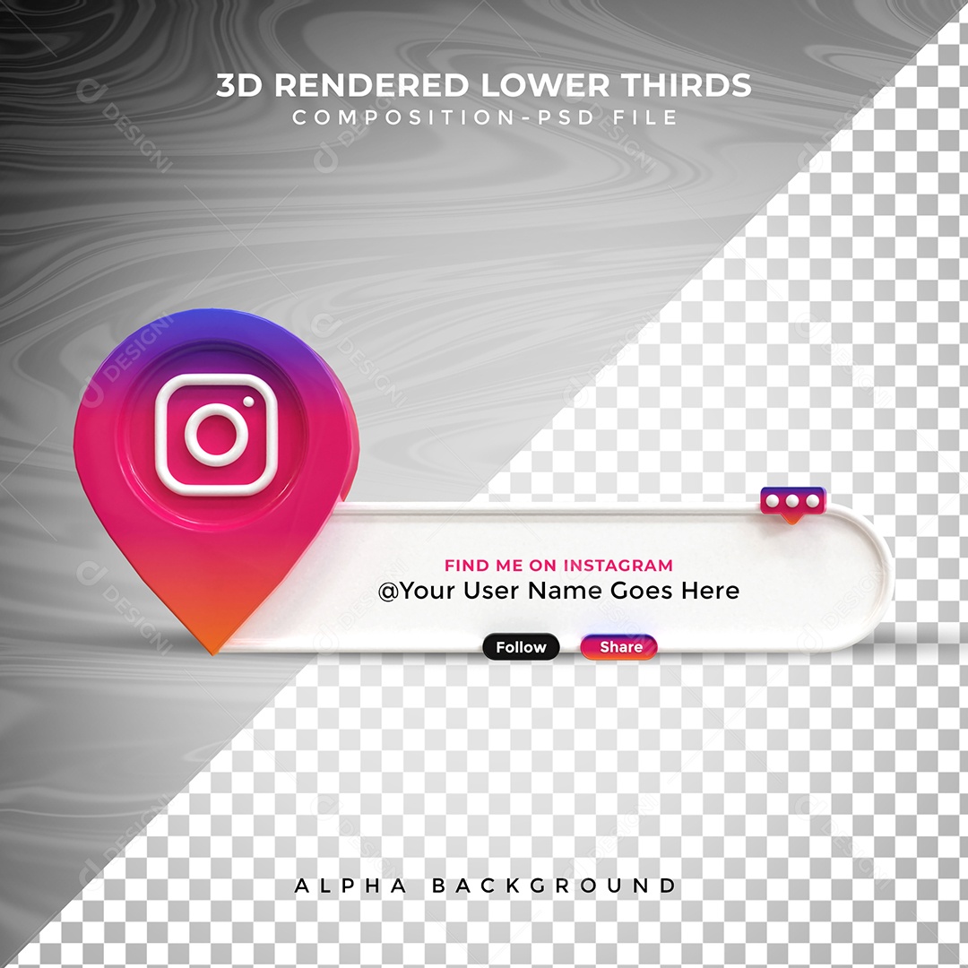 Tag de usuário do Instagram Elemento 3D Para Composição PSD