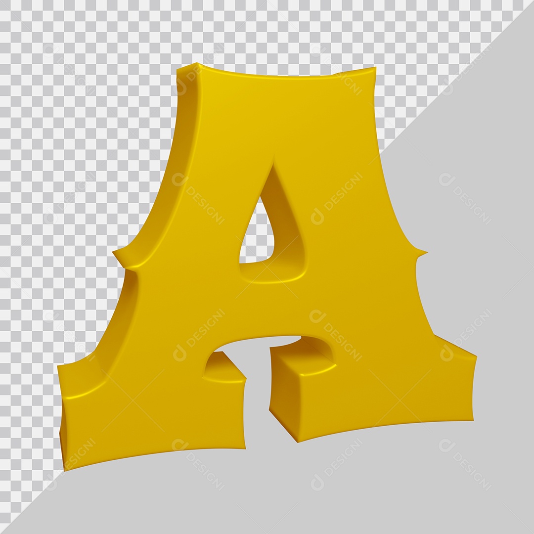 Letra A Maiúscula Dourado Ilustração 3D PSD