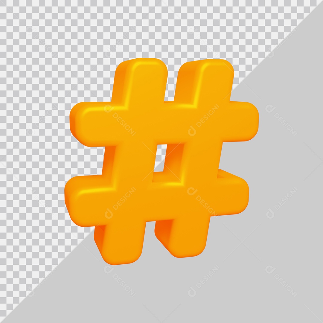 Símbolo de Hashtag Laranja Ilustração 3D PSD