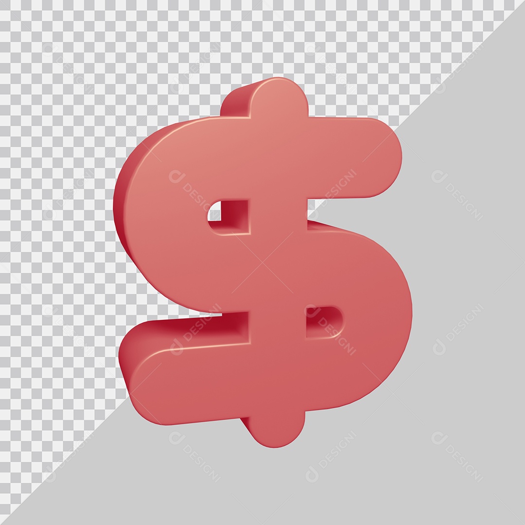 Símbolo do dólar 3D Rosa Para Composição PSD