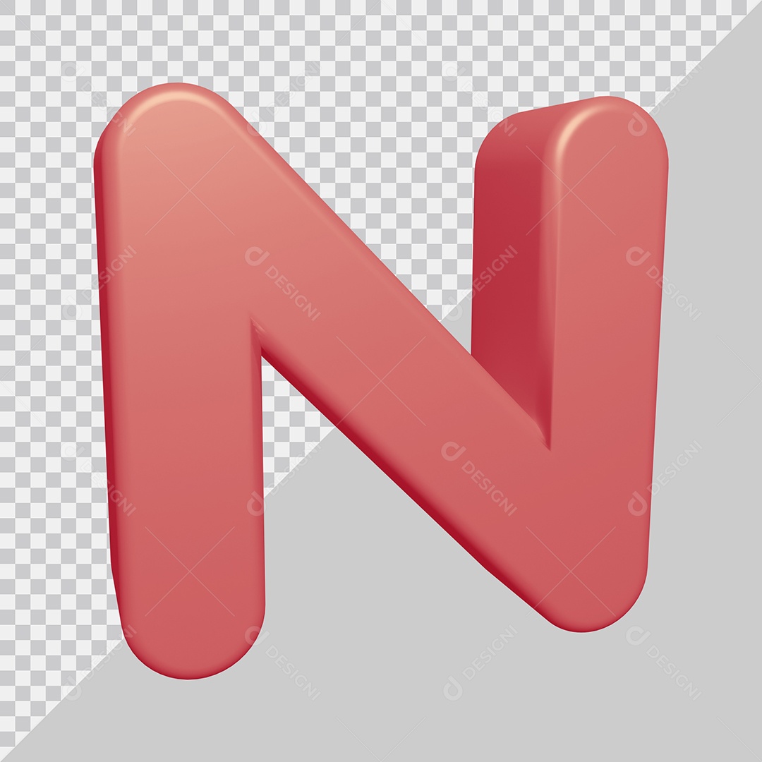 Letra N Maiúscula Rosa Ilustração 3D PSD