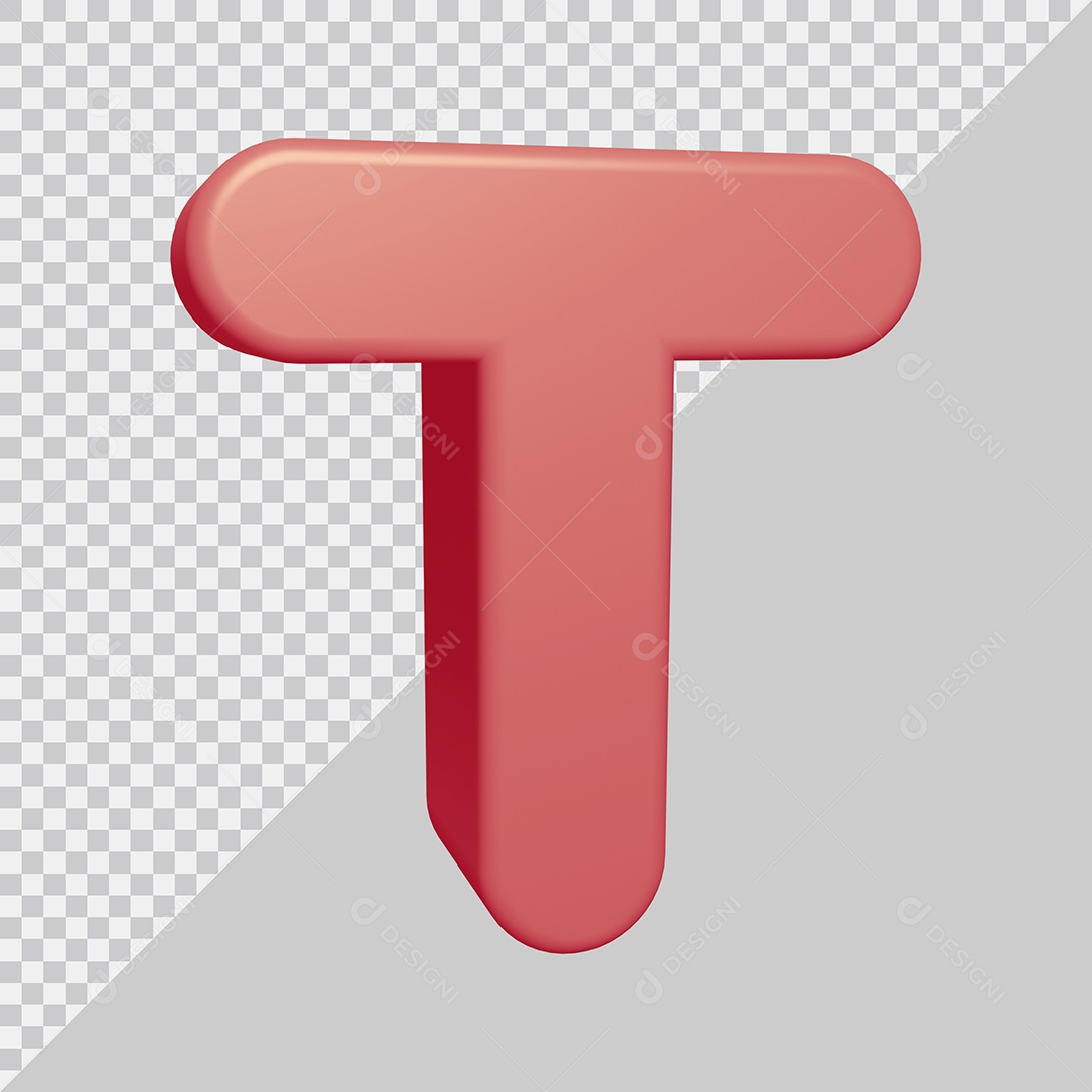 Letra T Maiúscula Rosa Ilustração 3D PSD