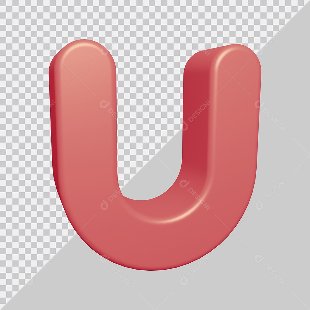 Letra U Maiúscula Rosa Ilustração 3D PSD