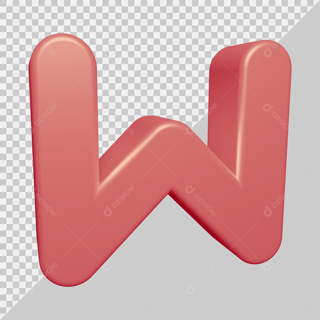 Letra W Maiúscula Rosa Ilustração 3D PSD