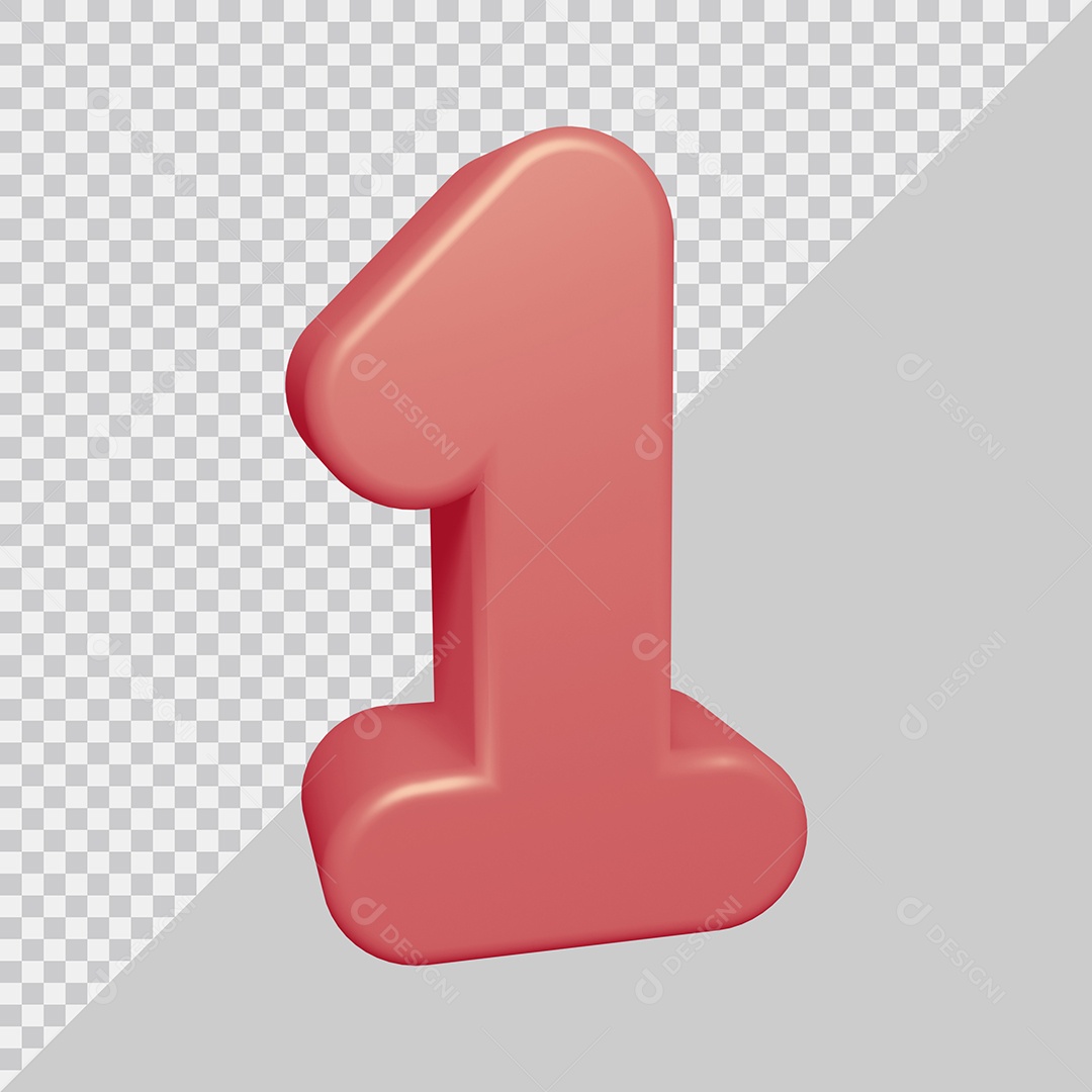 Número 3D 1 Rosa Para composição PSD