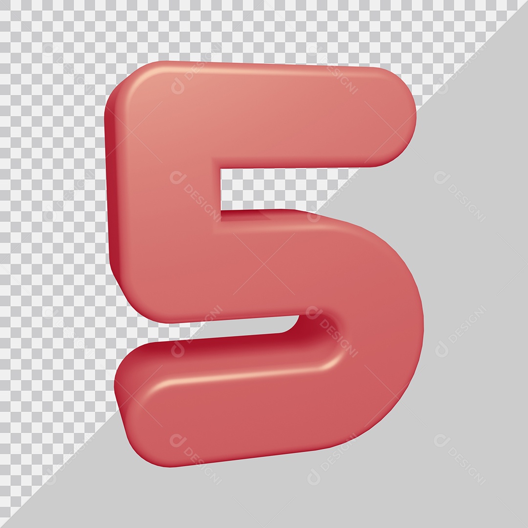 Número 3D 5 Rosa Para composição PSD