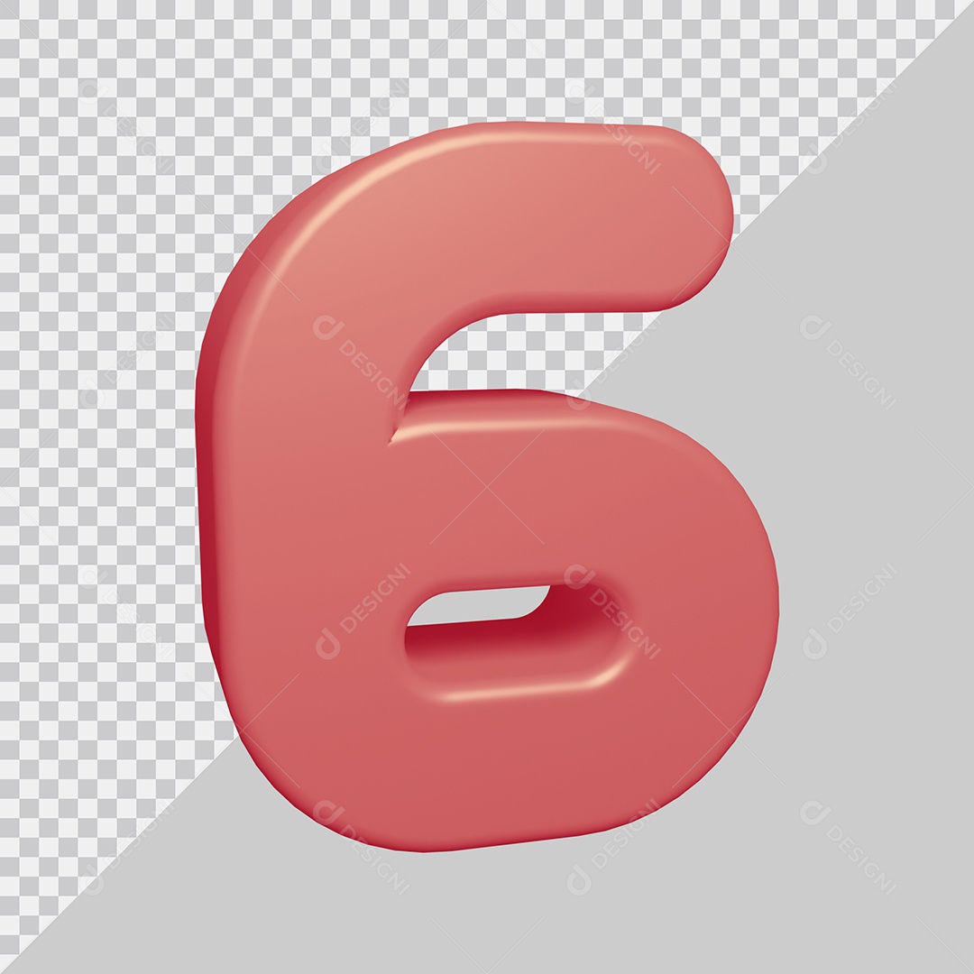 Número 3D 6 Rosa Para composição PSD