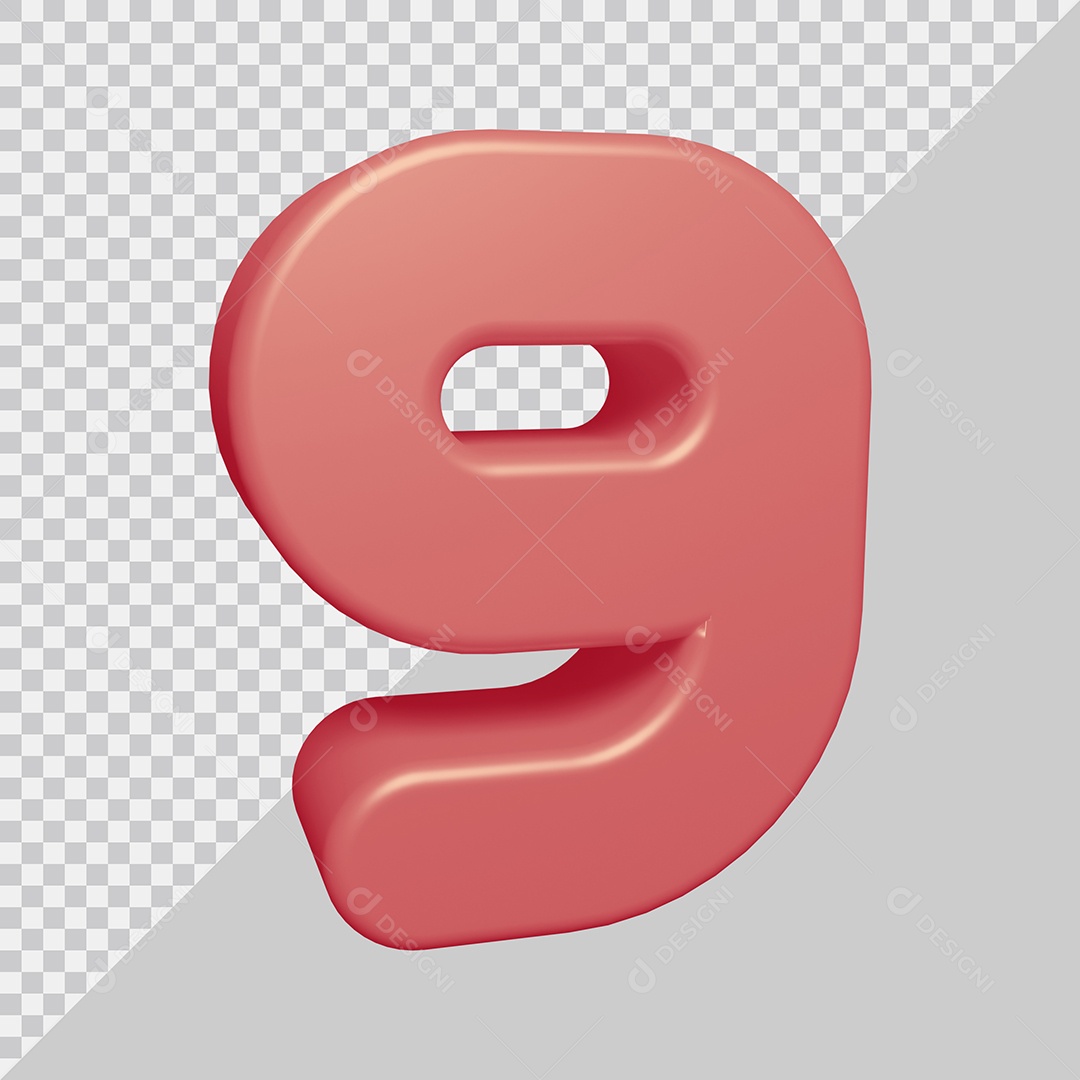 Número 3D 9 Rosa Para composição PSD