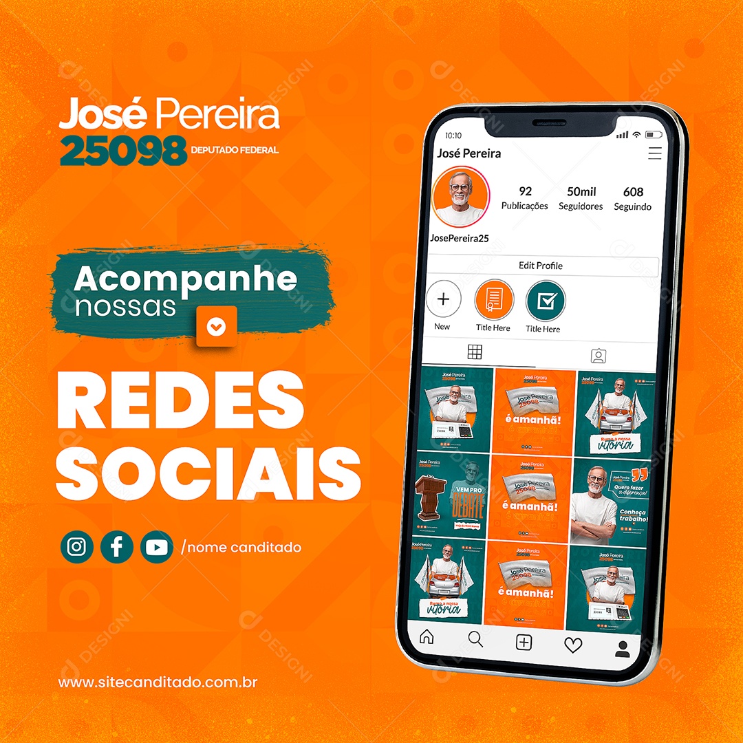 Acompanhe nossas redes sociais Política Social Media PSD Editável