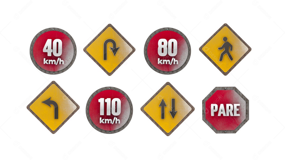 Elemento 3D Placas De Transito Circulares e Quadradas PSD