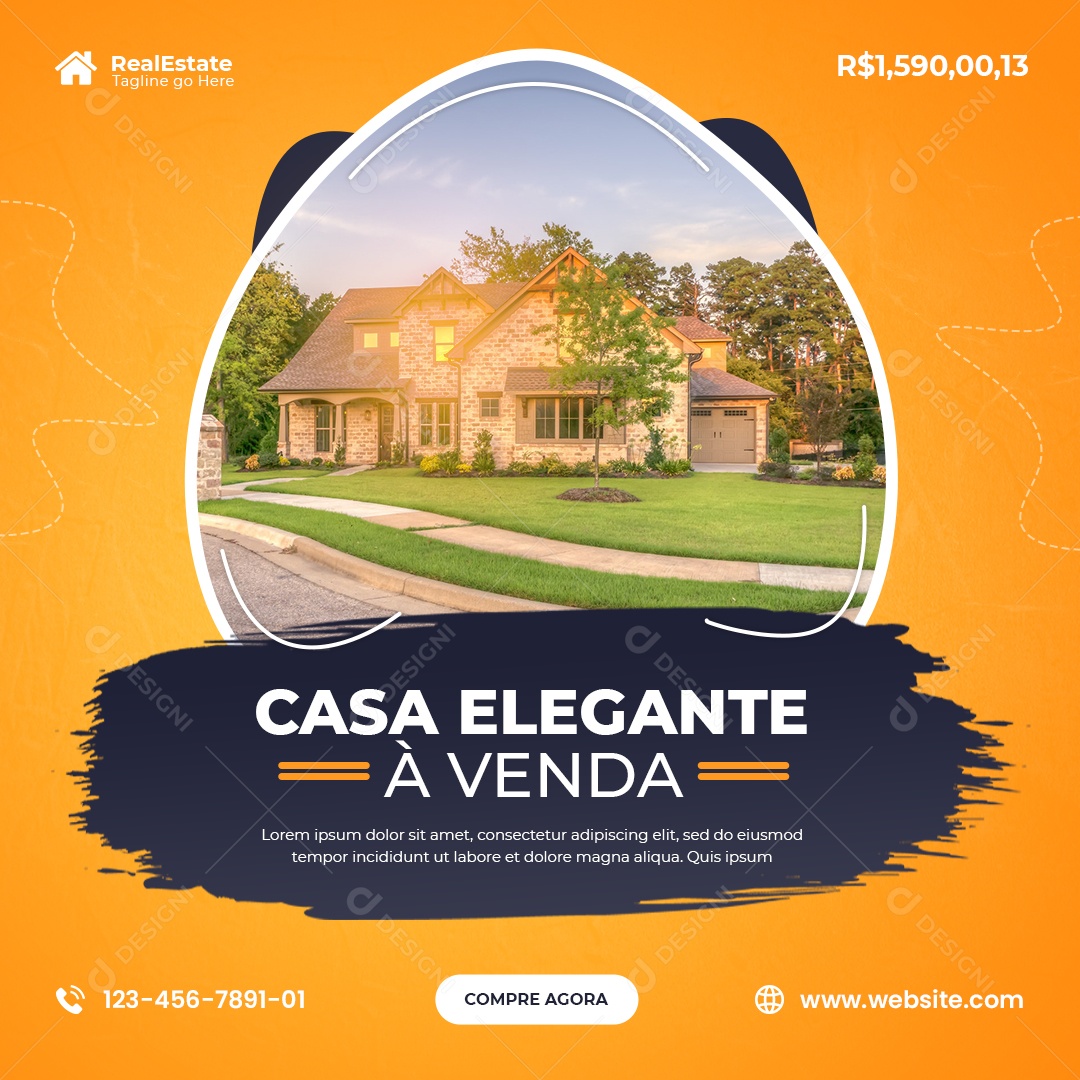 Casa Elegante à venda Imobiliária Social Media PSD Editável