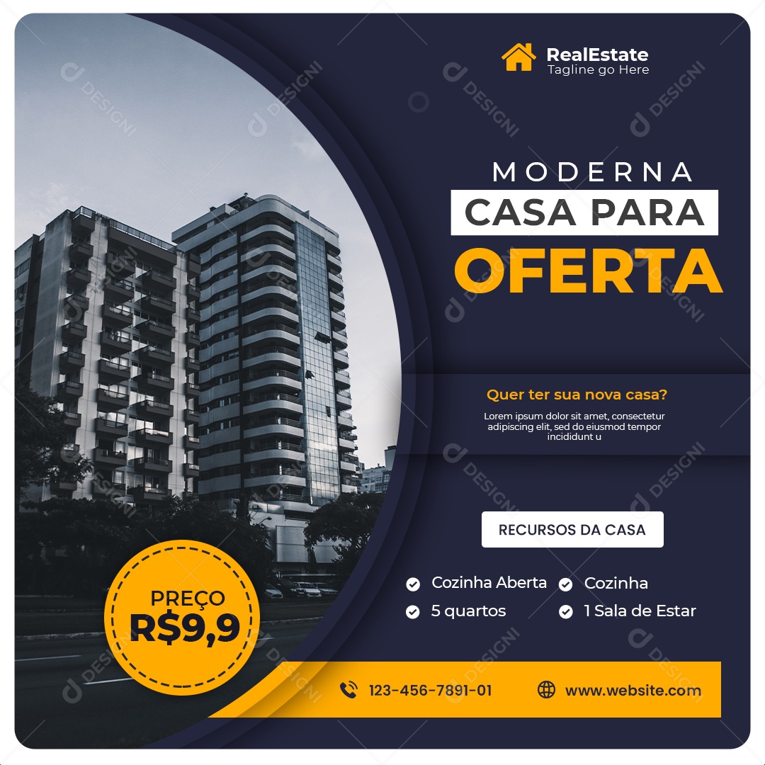Casa Moderna para oferta Imobiliária Social Media PSD Editável