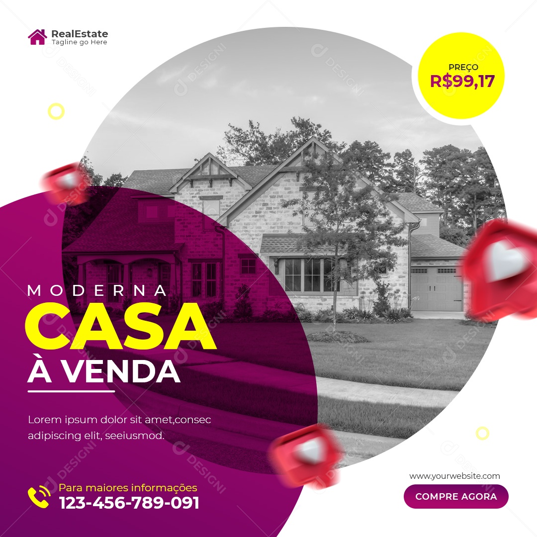 Casa Moderna à venda Imobiliária Social Media PSD Editável