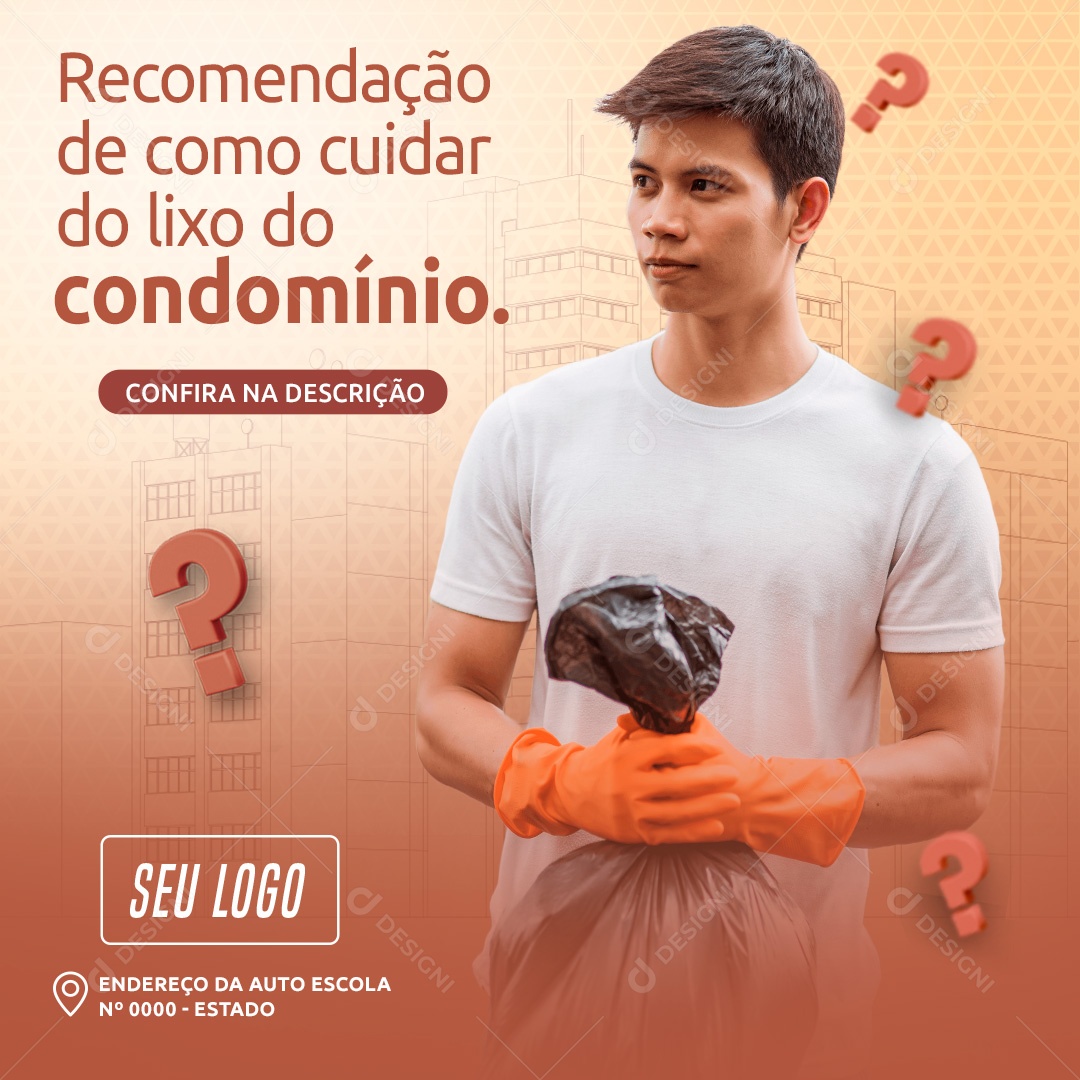 Social Media Condomínio Recomendação de Como Cuidar do Lixo PSD Editável