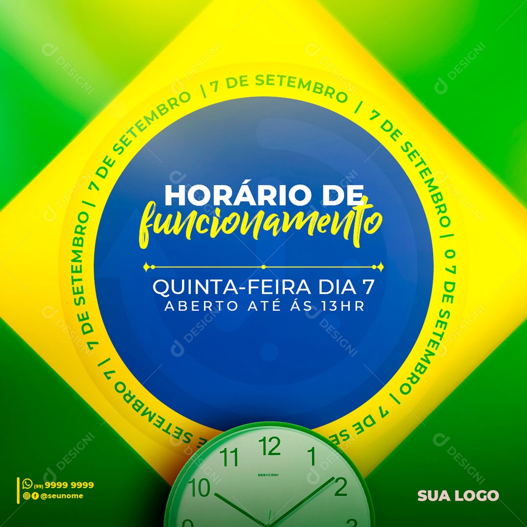 Dia 7 De Setembro Independência Do Brasil Estamos Funcionando Social Media PSD Editável