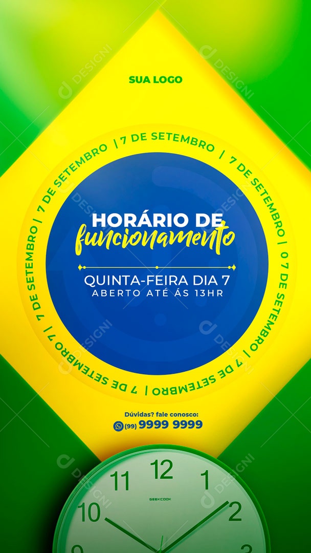 Dia 7 De Setembro Independência Do Brasil Estamos Funcionando Social Media PSD Editável