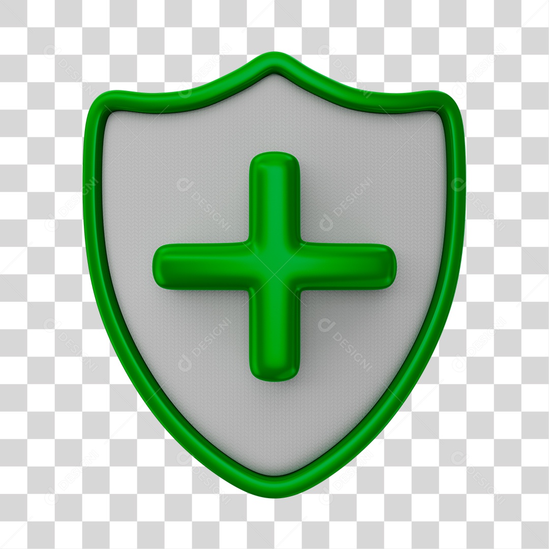 Brasão Branco Com Bordas e Ícone de Mais Farmácia Elemento 3D PNG