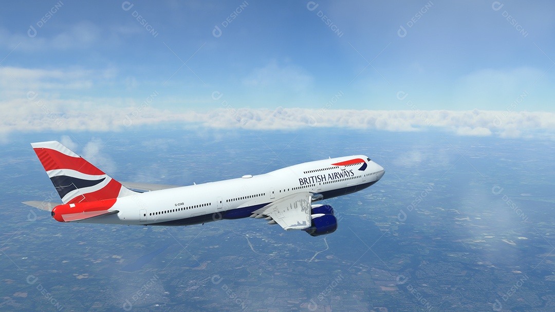 Boeing 747 British Airways voando sobre as nuvens