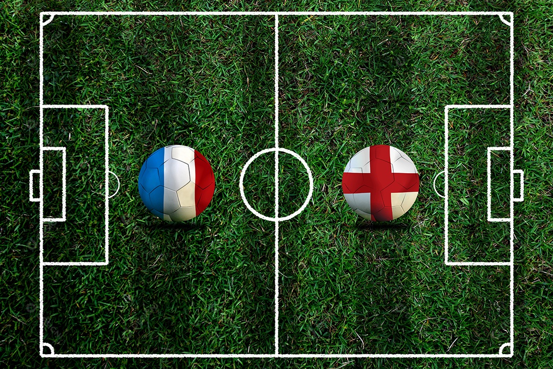 Competição da Copa de Futebol entre a França nacional e a Inglaterra nacional.