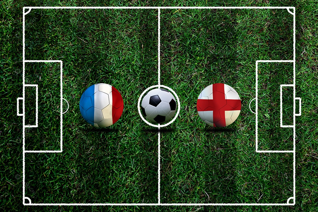 Competição da Copa de Futebol entre a França nacional e a Inglaterra nacional.