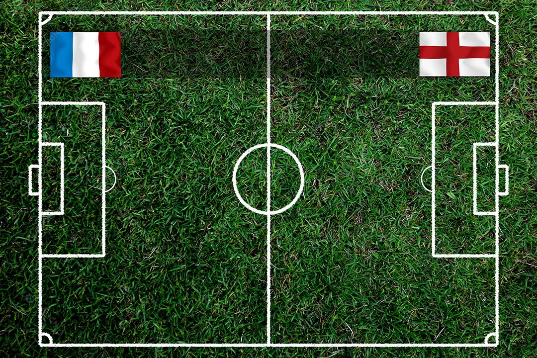 Competição da Copa de Futebol entre a França nacional e a Inglaterra nacional.