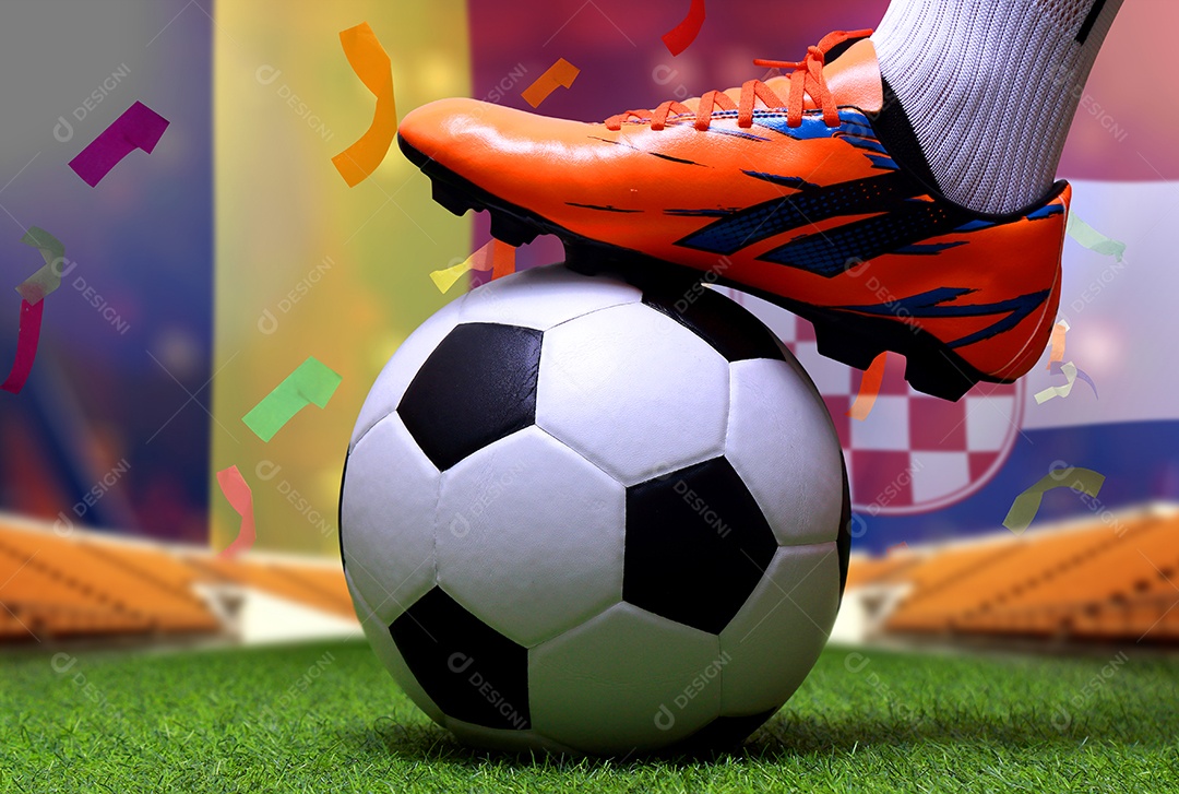 Pernas e os pés do jogador de futebol copa do mundo