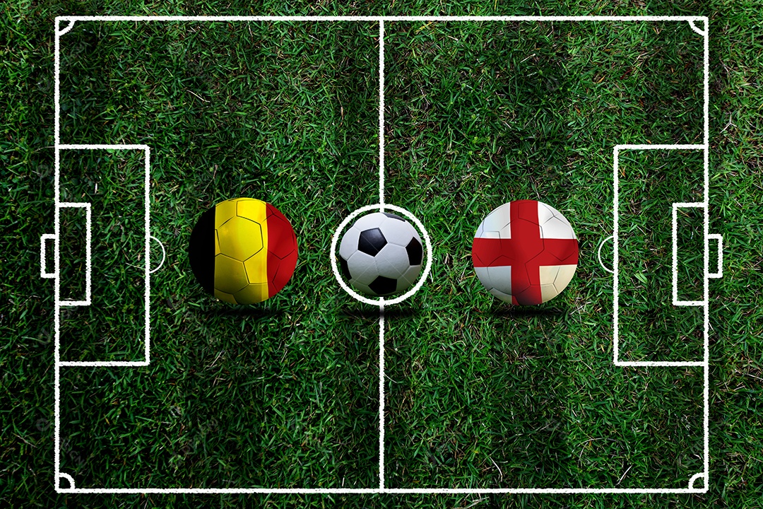 Competição da Copa de Futebol entre a Bélgica nacional e a Inglaterra nacional.