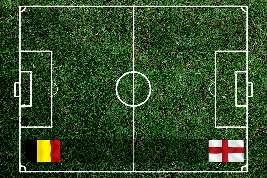 Competição da Copa de Futebol entre a Bélgica nacional e a Inglaterra nacional.