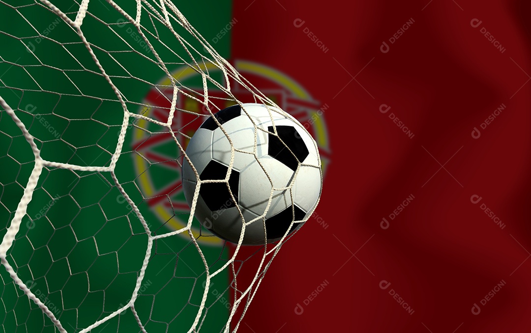Bandeira de Portugal e bola de futebol.