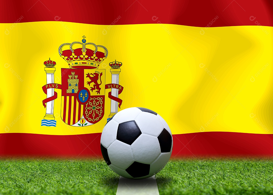 Bandeira espanhola e bola de futebol. Esporte de conceito.