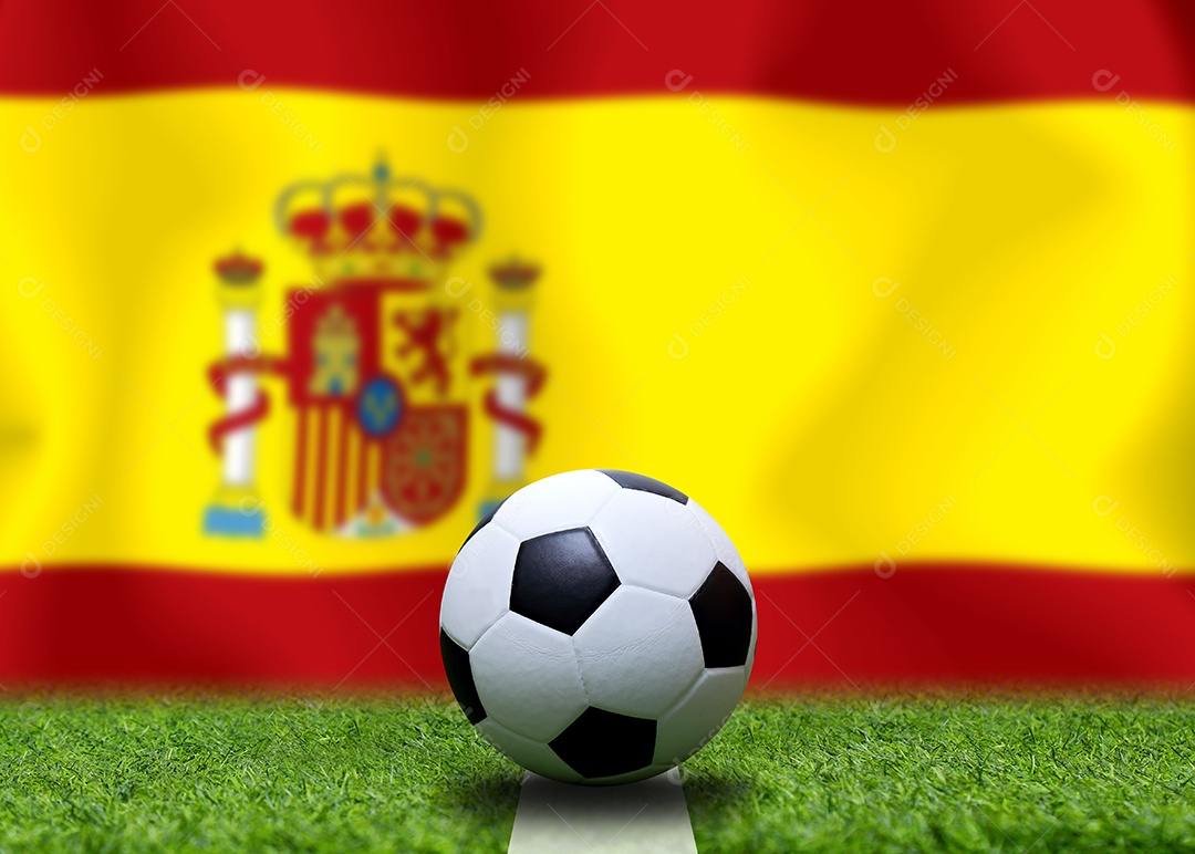 Bandeira espanhola e bola de futebol. Esporte de conceito.