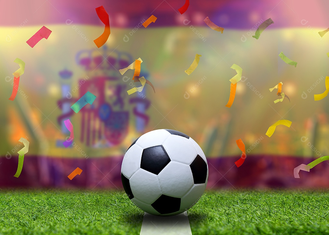 Bandeira espanhola e bola de futebol. Esporte de conceito.