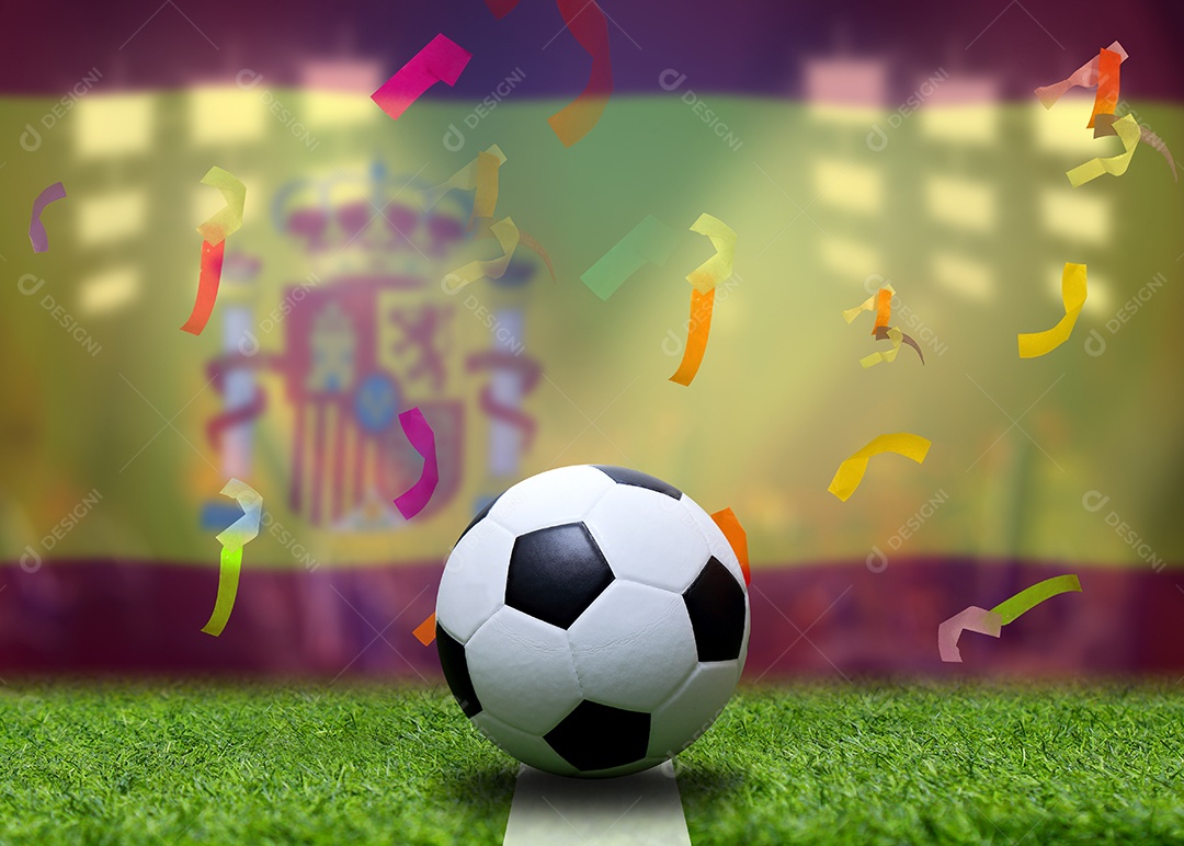 Bandeira espanhola e bola de futebol. Esporte de conceito.