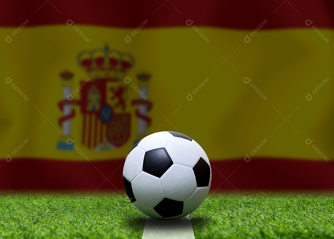 Bandeira espanhola e bola de futebol. Esporte de conceito.