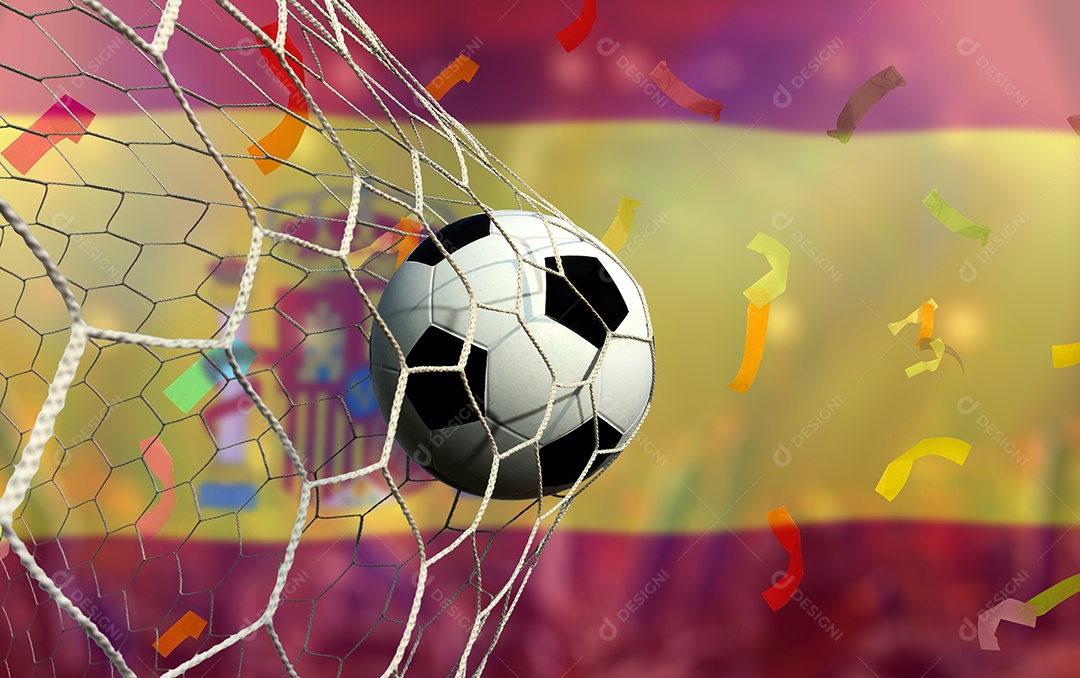 Bandeira espanhola e bola de futebol. Esporte de conceito.