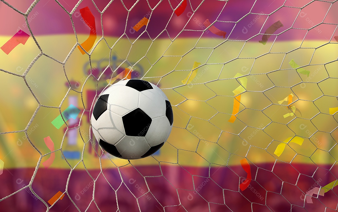 Bandeira espanhola e bola de futebol. Esporte de conceito.