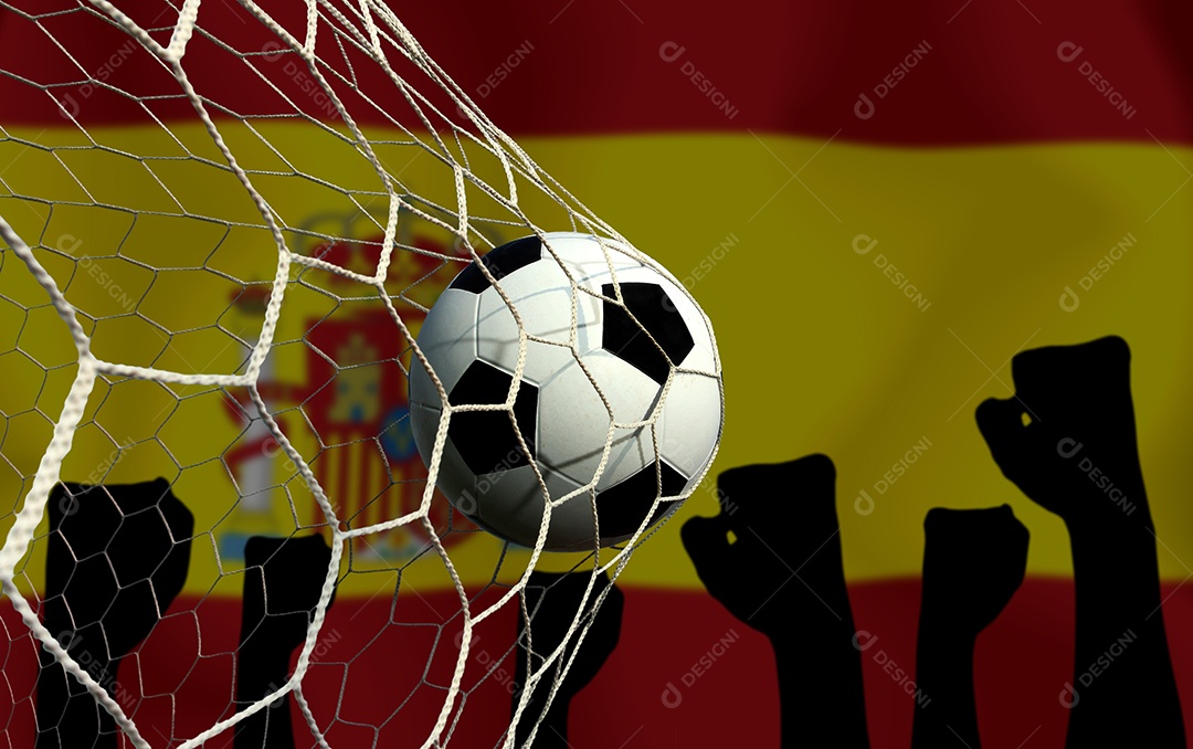 Bandeira espanhola e bola de futebol. Esporte de conceito.