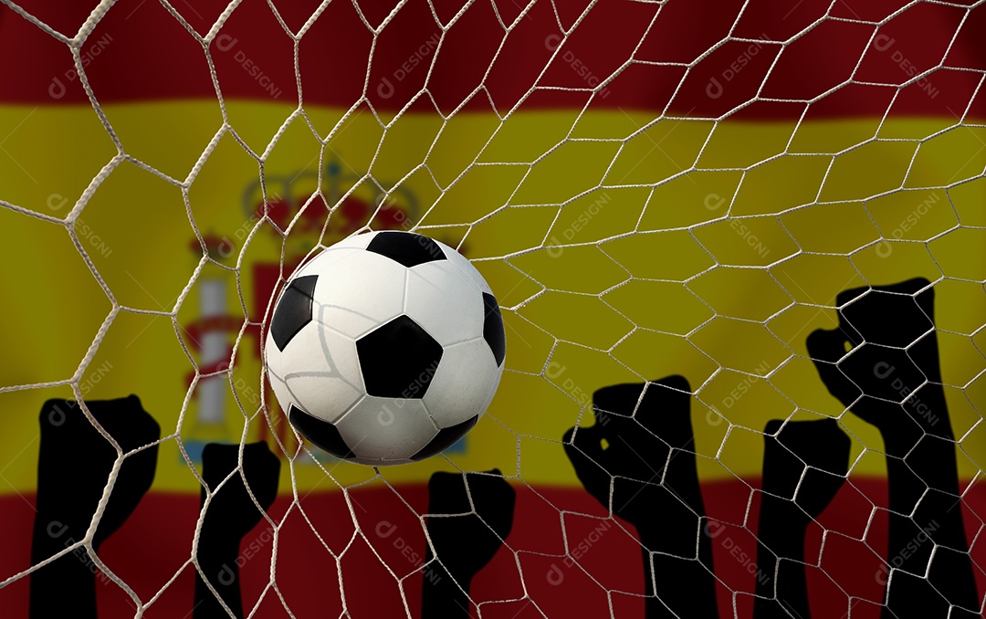 Bandeira espanhola e bola de futebol. Esporte de conceito.