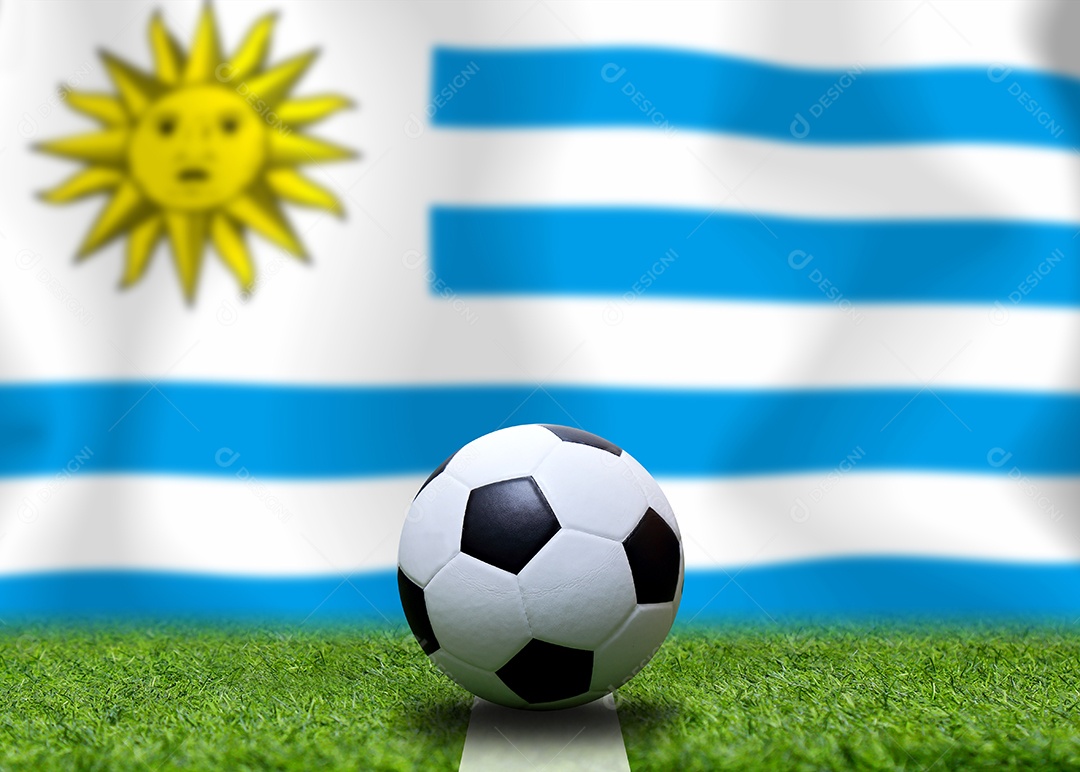 Bandeira Uruguai e bola de futebol. Esporte de conceito.