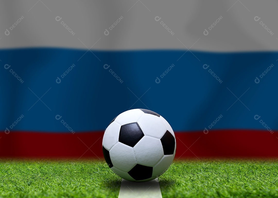 Bandeira russa e bola de futebol. Esporte de conceito.