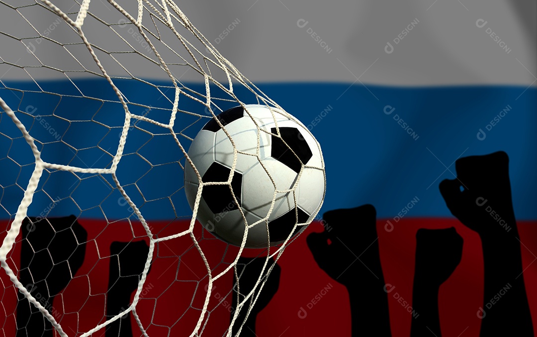 Bandeira russa e bola de futebol. Esporte de conceito.