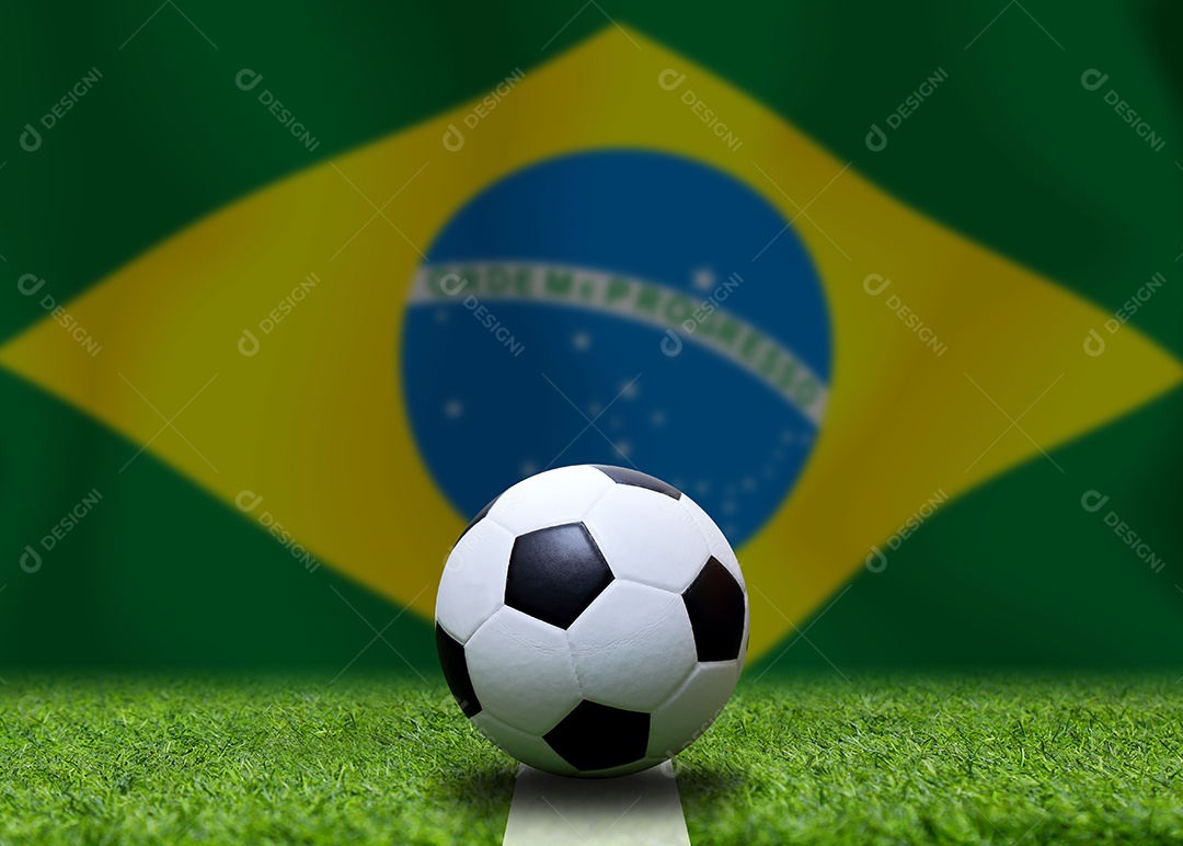 Bandeira brasileira e bola de futebol. Esporte de conceito.