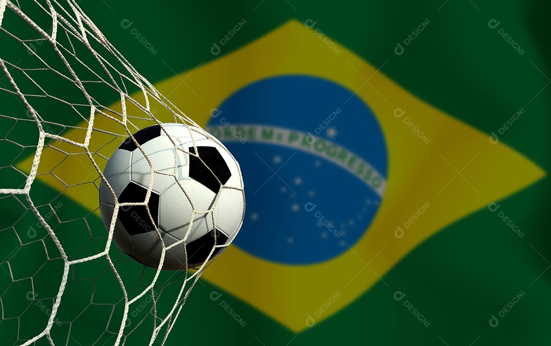 Bandeira brasileira e bola de futebol. Esporte de conceito.