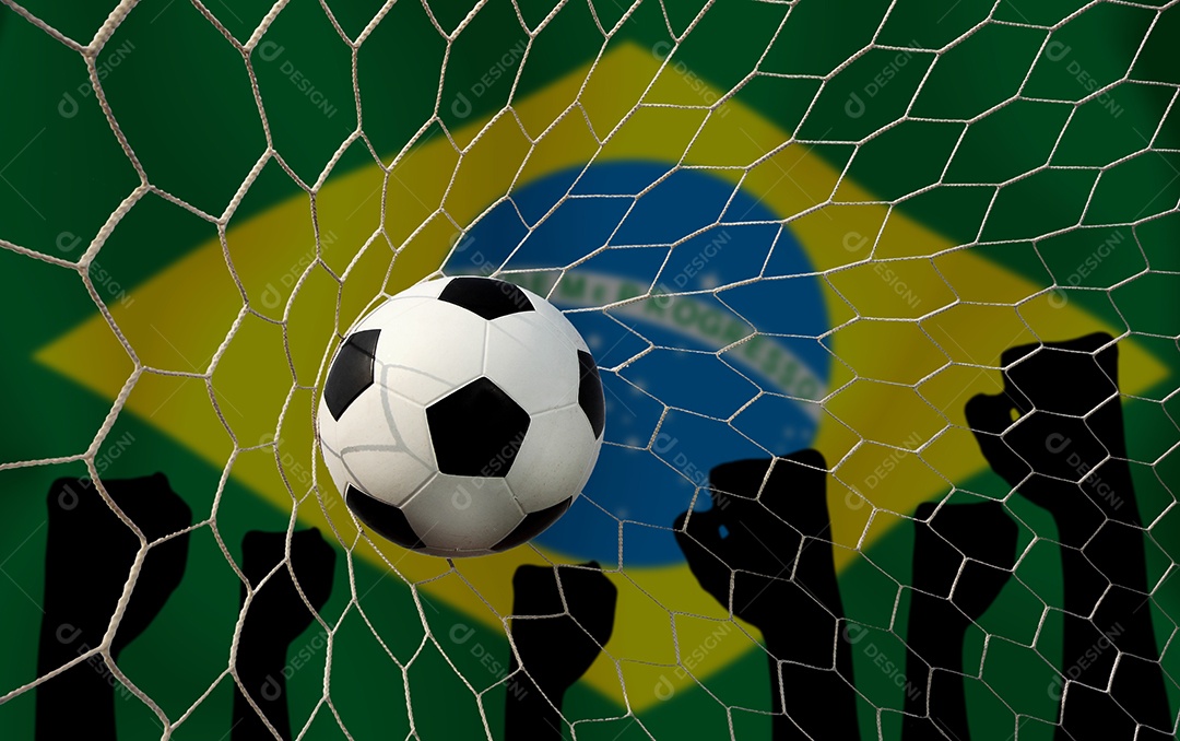 Bandeira brasileira e bola de futebol. Esporte de conceito.