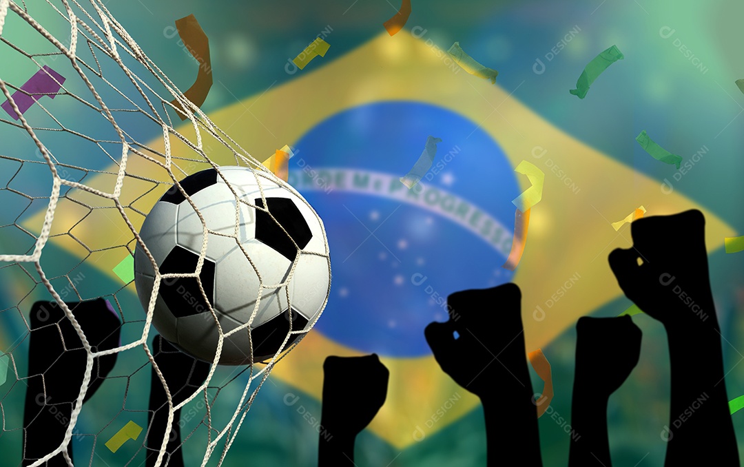 Bandeira brasileira e bola de futebol. Esporte de conceito.