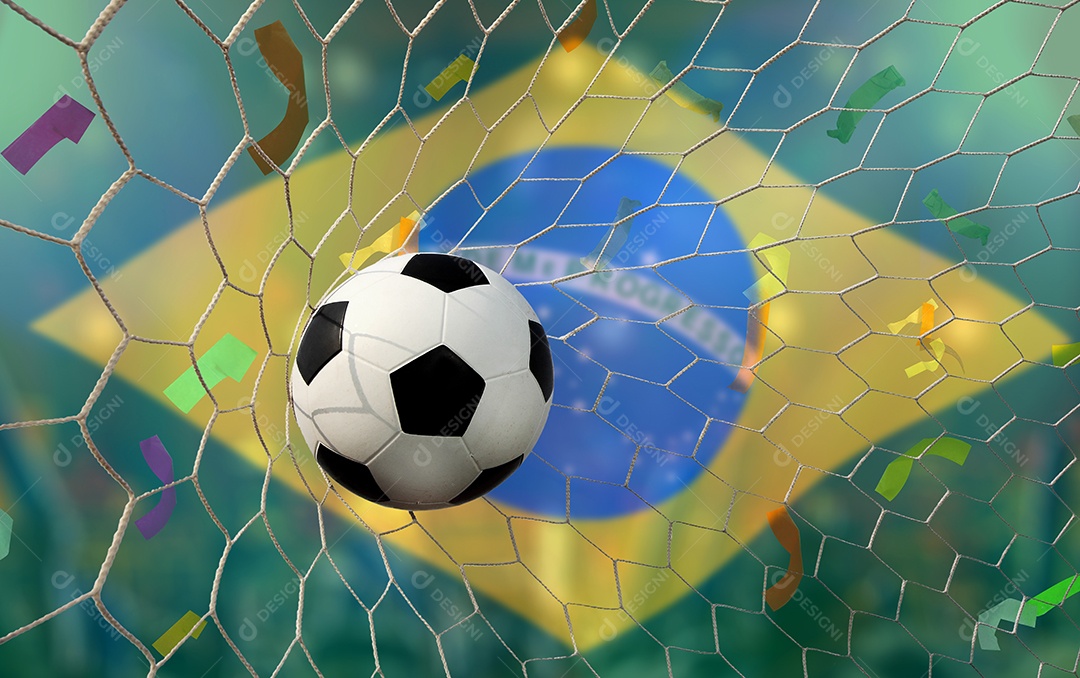 Bandeira brasileira e bola de futebol. Esporte de conceito.